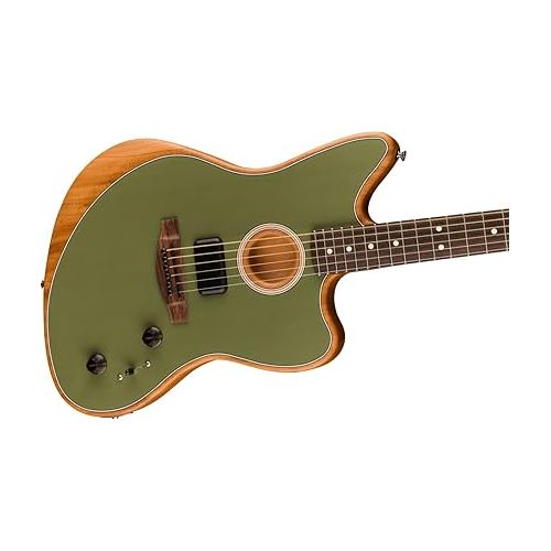 Fender Acoustasonic Player Jazzmaster Acoustic Electric Guitar, with 2-Year Warranty, Antique Olive, Rosewood Fingerboard, with Gig Bag