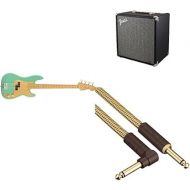 Fender Vintera 50s Precision Bass, Sea Foam Green + Rumble 40 V3 Bass Amplifier + Deluxe Series Cable, Straight/Angle, Tweed, 10ft