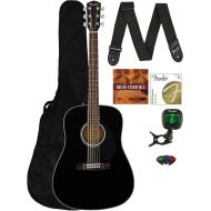 Fender CD-60S Solid Top Dreadnought Acoustic Guitar - Black Bundle with Gig Bag, Tuner, Strap, Strings, Picks, and Austin Bazaar Instructional DVD