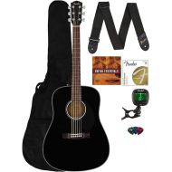 Fender CD-60S Solid Top Dreadnought Acoustic Guitar - Black Bundle with Gig Bag, Tuner, Strap, Strings, Picks, and Austin Bazaar Instructional DVD