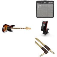 Fender Vintera 60s Stratocaster Guitar, 3-Color Sunburst + Champion 40 Guitar Amplifier + Original Tuner, Fiesta Red + Deluxe Series Cable, Straight/Angle, Tweed, 10ft