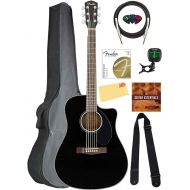 Fender CD-60SCE Solid Top Dreadnought Acoustic-Electric Guitar - Black Bundle with Gig Bag, Instrument Cable, Tuner, Strap, Strings, Picks, and Austin Bazaar Instructional DVD