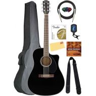 Fender CD-60SCE Solid Top Dreadnought Acoustic-Electric Guitar - Black Bundle with Gig Bag, Instrument Cable, Tuner, Strap, Strings, Picks, and Austin Bazaar Instructional DVD