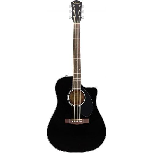  Fender CD-60SCE Solid Top Dreadnought Acoustic-Electric Guitar - Black Bundle with Gig Bag, Instrument Cable, Tuner, Strap, Strings, Picks, and Austin Bazaar Instructional DVD