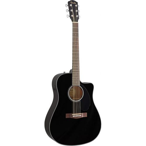  Fender CD-60SCE Solid Top Dreadnought Acoustic-Electric Guitar - Black Bundle with Gig Bag, Instrument Cable, Tuner, Strap, Strings, Picks, and Austin Bazaar Instructional DVD