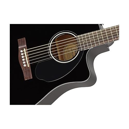  Fender CD-60SCE Solid Top Dreadnought Acoustic-Electric Guitar - Black Bundle with Gig Bag, Instrument Cable, Tuner, Strap, Strings, Picks, and Austin Bazaar Instructional DVD