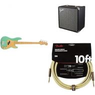 Fender Vintera 50s Precision Bass, Sea Foam Green + Rumble 40 V3 Bass Amplifier + Deluxe Series Cable, Straight/Straight, Tweed, 10ft