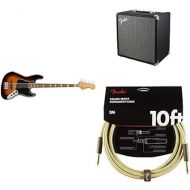 Fender Vintera 70s Jazz Bass, 3-Color Sunburst + Rumble 40 V3 Bass Amplifier + Deluxe Series Cable, Straight/Straight, Tweed, 10ft