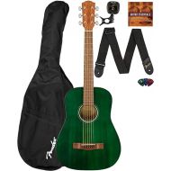 Fender FA-15 3/4-Scale Kids Steel String Acoustic Guitar - Green Learn-to-Play Bundle with Gig Bag, Tuner, Strap, Picks, Fender Play Online Lessons, and Austin Bazaar Instructional DVD