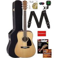 Fender CD-60 Dreadnought Acoustic Guitar - Natural Bundle with Hard Case, Strap, Tuner, Strings, Picks, Fender Play, Instructional Book, and Austin Bazaar Instructional DVD