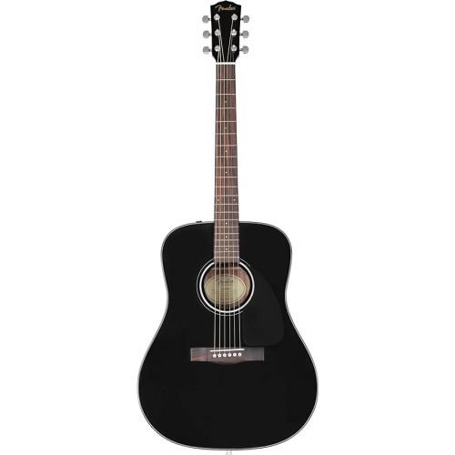  Fender CD-60 Dreadnought Acoustic Guitar - Black Bundle with Hard Case, Strap, Tuner, Strings, Picks, Instructional Book, and Austin Bazaar Instructional DVD