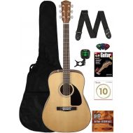 Fender CD-60 Dreadnought Acoustic Guitar - Natural Bundle with Gig Bag, Strap, Tuner, Strings, Picks, Instructional Book, and Austin Bazaar Instructional DVD