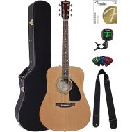 Fender FA-115 Dreadnought Acoustic Guitar - Natural Bundle with Hard Case, Tuner, Strings, Strap, and Picks