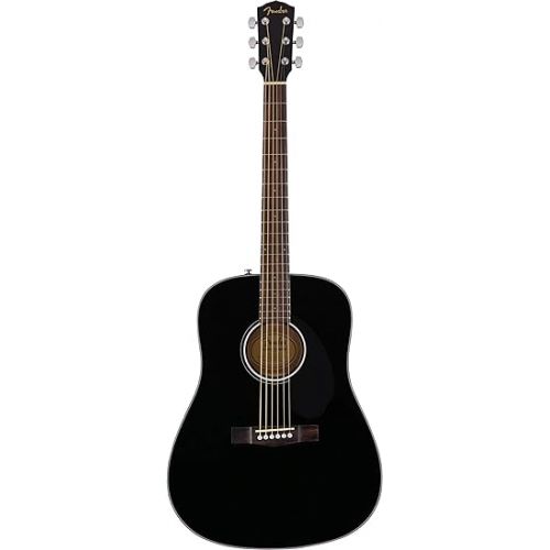  Fender CD-60S Solid Top Dreadnought Acoustic Guitar - Black Bundle with Hard Case, Tuner, Strap, Strings, Picks, and Austin Bazaar Instructional DVD