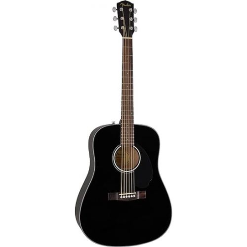  Fender CD-60S Solid Top Dreadnought Acoustic Guitar - Black Bundle with Hard Case, Tuner, Strap, Strings, Picks, and Austin Bazaar Instructional DVD