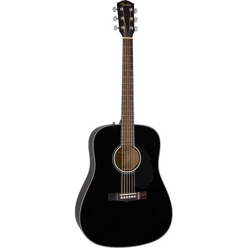  Fender CD-60S Solid Top Dreadnought Acoustic Guitar - Black Bundle with Hard Case, Tuner, Strap, Strings, Picks, and Austin Bazaar Instructional DVD