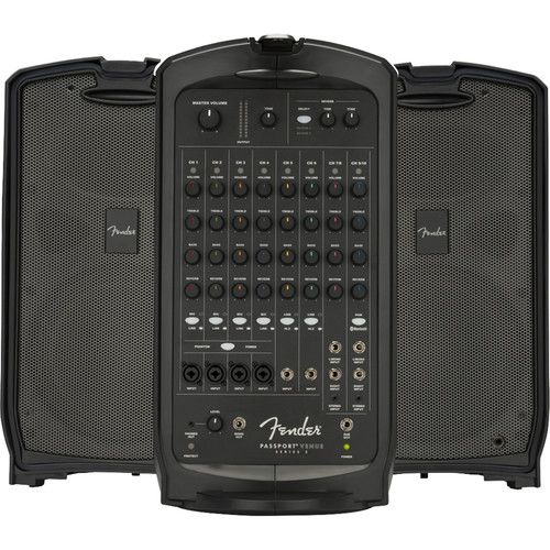  Fender Passport Venue Series 2 Portable Powered PA Kit with Travel Case, Speaker Stands, and Bag