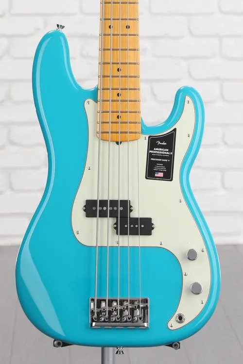 Fender American Professional II Precision Bass V - Miami Blue with Maple Fingerboard