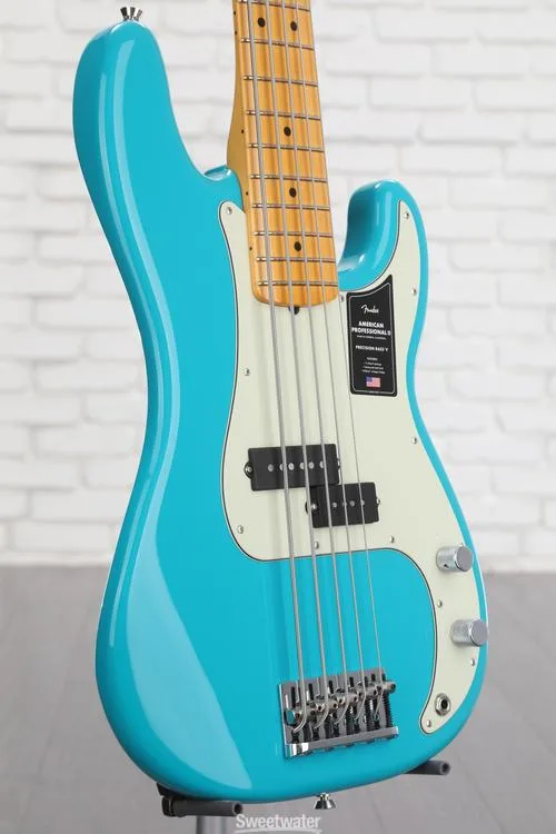  Fender American Professional II Precision Bass V - Miami Blue with Maple Fingerboard