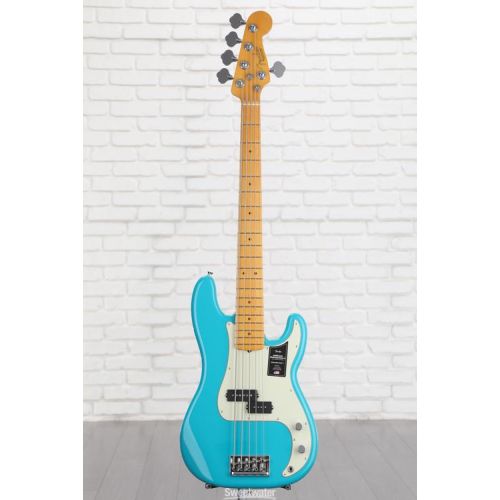  Fender American Professional II Precision Bass V - Miami Blue with Maple Fingerboard