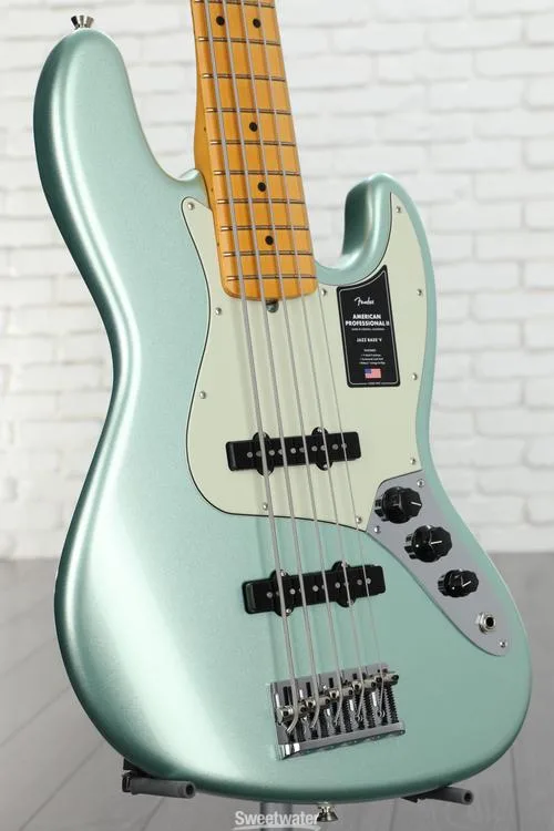  Fender American Professional II Jazz Bass V - Mystic Surf Green with Maple Fingerboard