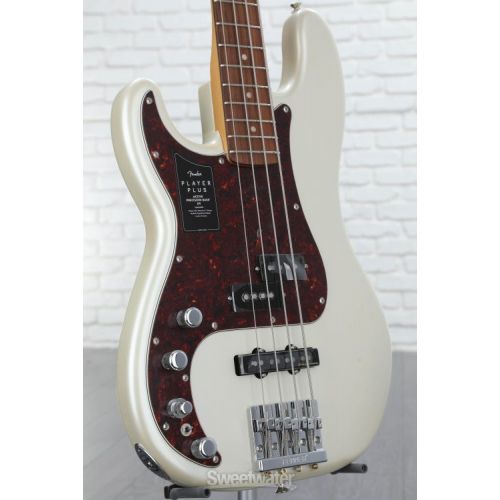  Fender Player Plus Active Precision Bass Guitar Left-handed - Olympic Pearl with Pau Ferro Fingerboard