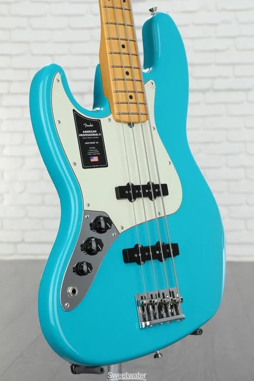  Fender American Professional II Jazz Bass Left-handed - Miami Blue with Maple Fingerboard Demo