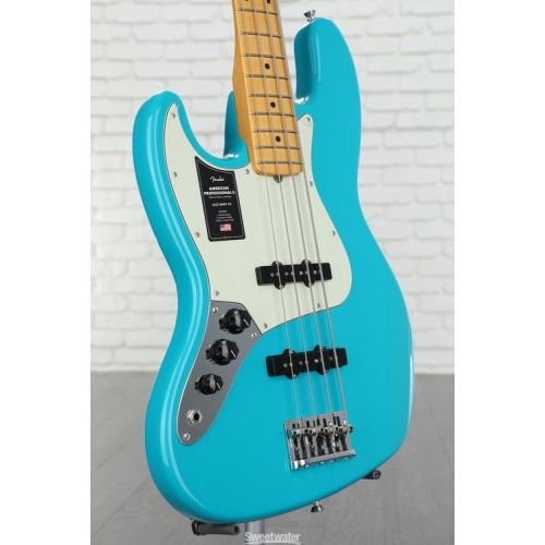  Fender American Professional II Jazz Bass Left-handed - Miami Blue with Maple Fingerboard Demo