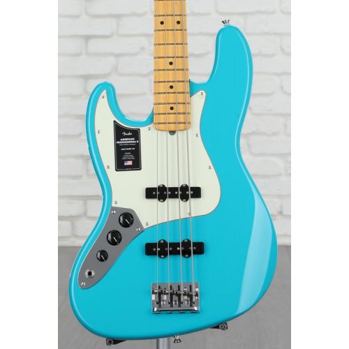  Fender American Professional II Jazz Bass Left-handed - Miami Blue with Maple Fingerboard Demo