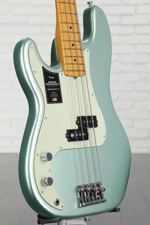  Fender American Professional II Precision Bass Left-handed - Mystic Surf Green with Maple Fingerboard Demo