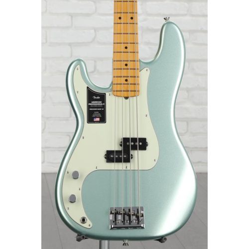  Fender American Professional II Precision Bass Left-handed - Mystic Surf Green with Maple Fingerboard Demo