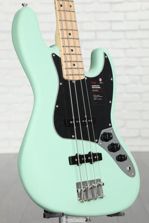  Fender American Performer Jazz Bass - Satin Surf Green with Maple Fingerboard Demo