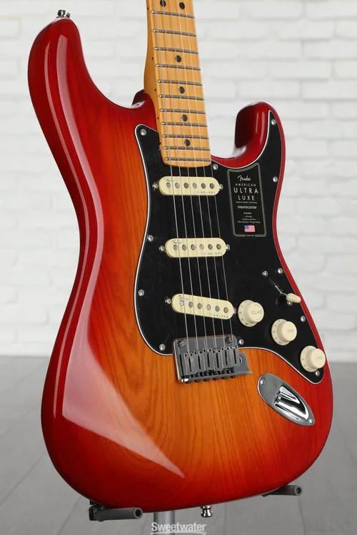  Fender American Ultra Luxe Stratocaster - Plasma Red Burst with Maple Fingerboard