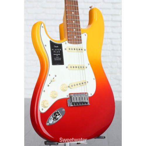  Fender Player Plus Stratocaster Left-handed Electric Guitar - Tequila Sunrise with Pau Ferro Fingerboard