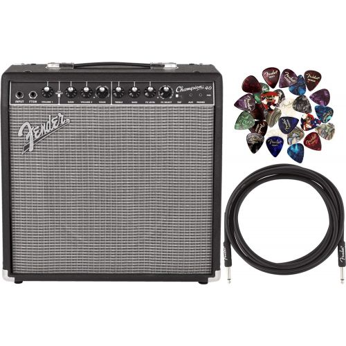  Fender Champion 40 Electric Guitar 40-Watt Amplifier Bundle with 24 Picks and 10-Foot Instrument Cable