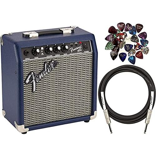  Fender Frontman 10G Electric Guitar Amplifier - Midnight Blue Bundle with 24 Picks and 10-Foot Instrument Cable