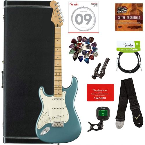  [아마존베스트]Fender Player Jaguar Pau Ferro Bundle with Hardshell Case, Tuner, Strap, Instrument Cable, Strings, Picks, Capo, Fender Play Trial, and Austin Bazaar Guitar Essentials DVD - 3-Colo