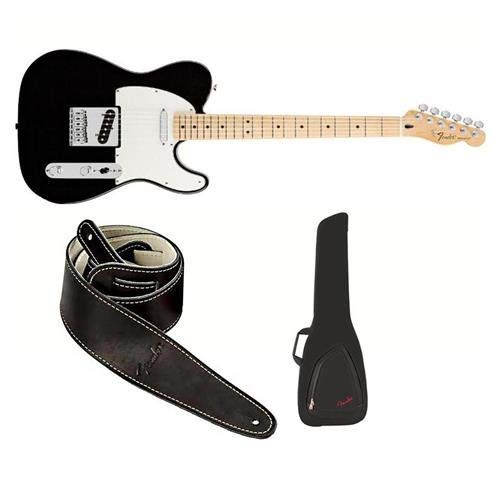  Fender Standard Telecaster Electric Guitar, 21 Frets, Modern C Neck, Maple Fingerboard, Passive Pickup, Polyester, Black - Bundle With Fender Gig Bag, Fender Ball Glove Leather Gui