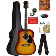 Fender Squier Dreadnought Acoustic Guitar - Sunburst Bundle with Gig Bag, Tuner, Strap, Strings, Picks, and Austin Bazaar Instructional DVD