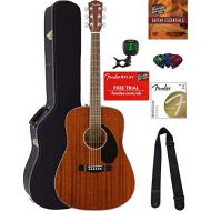 Fender CD-60S Dreadnought Acoustic Guitar - All Mahogany Bundle with Hard Case, Tuner, Strap, Strings, Picks, Austin Bazaar Instructional DVD, and Polishing Cloth