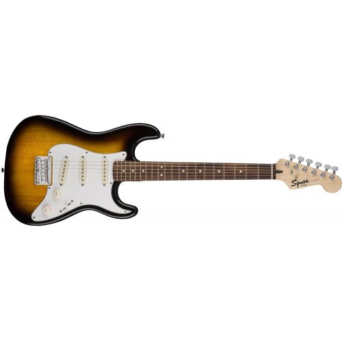  Squier by Fender Stratocaster Short Scale Beginner Electric Guitar Pack with Squier Frontman 10G Amplifier - Black Finish