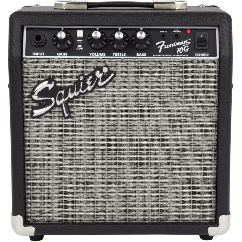  Squier by Fender Stratocaster Short Scale Beginner Electric Guitar Pack with Squier Frontman 10G Amplifier - Black Finish