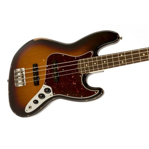  Fender Road Worn 60s Jazz Electric Bass Guitar, Rosewood Fingerboard, 4-Ply Brown Shell Pickguard - 3-Color Sunburst
