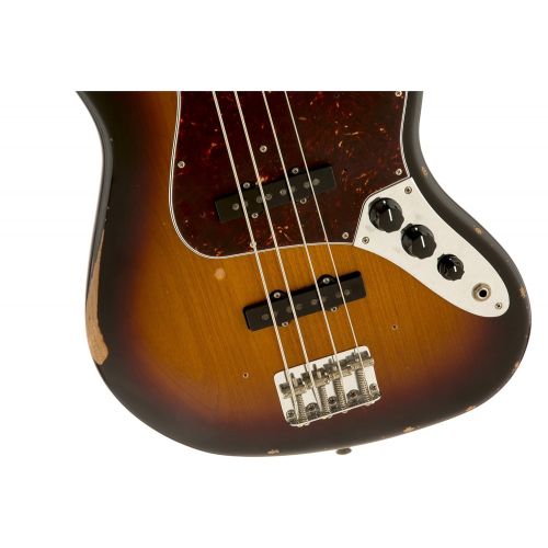  Fender Road Worn 60s Jazz Electric Bass Guitar, Rosewood Fingerboard, 4-Ply Brown Shell Pickguard - 3-Color Sunburst