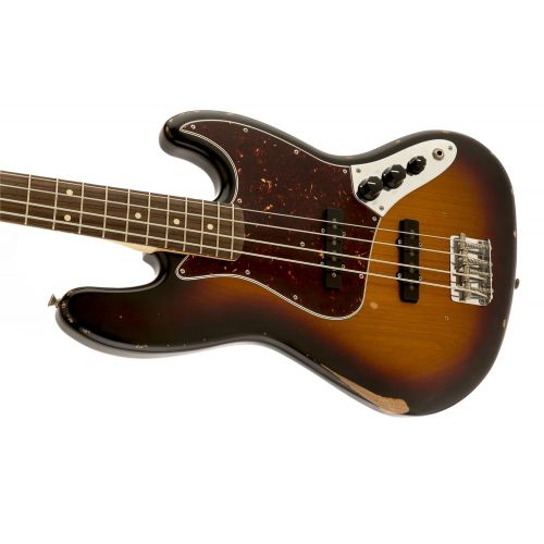  Fender Road Worn 60s Jazz Electric Bass Guitar, Rosewood Fingerboard, 4-Ply Brown Shell Pickguard - 3-Color Sunburst