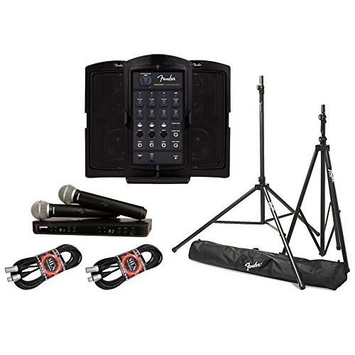  Fender Passport Venue PA System Bundle with Shure BLX288PG58 Dual Wireless Handheld Microphone System and Accessories - Portable PA System (5 Items)