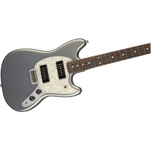  Fender 6 String Mustang 90 Short Scale Offset Electric Guitar-PAU Ferro Fingerboard-Silver (144043581