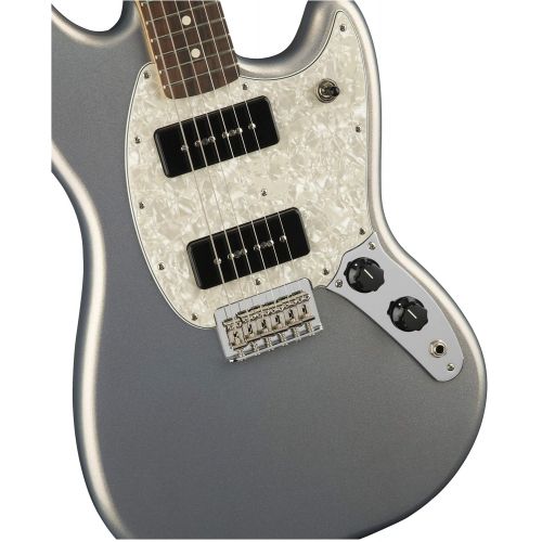  Fender 6 String Mustang 90 Short Scale Offset Electric Guitar-PAU Ferro Fingerboard-Silver (144043581