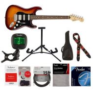 Fender Player Stratocaster HSS Plus Top Electric Guitar, 22 Frets, ModernC Shape Maple Neck, Pau Ferro Fingerboard, Gloss Polyester, Tobacco Sunburst - With 9 Pack Accessory Bundle