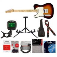 Fender Player Telecaster Left-Handed Electric Guitar, 22 Frets, ModernC Shape Maple Neck, Maple Fingerboard, Gloss Polyester, 3-Color Sunburst - With 9 Pack Accessory Bundle